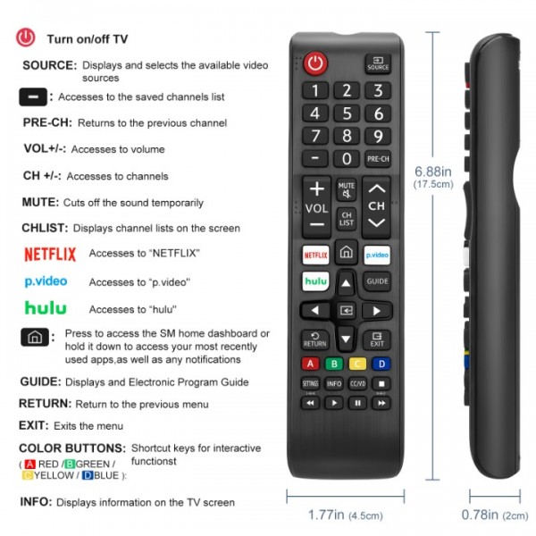 Angrox  【2-Pack】 Replacement Remote Control for Samsung Smart TV, No Pairing Needed